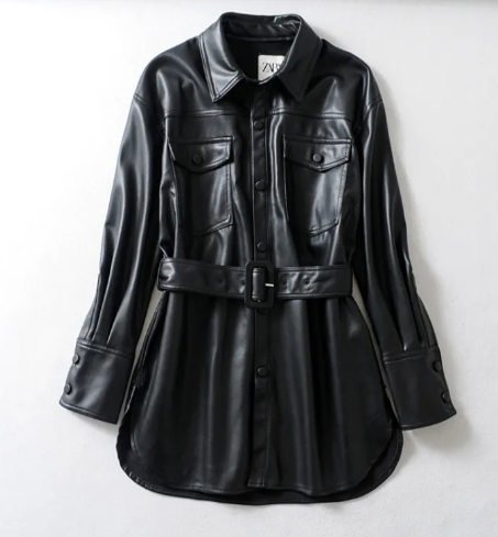 Women's High Waist Lace-Up PU Jacket